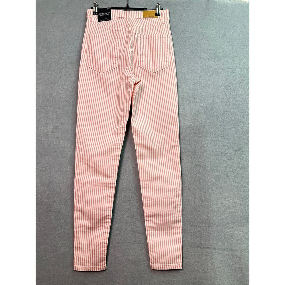 NWT Stradivarius Skinny Super High Waist Pink White Pinstripe Jeans Size 6 - Picture 3 of 13